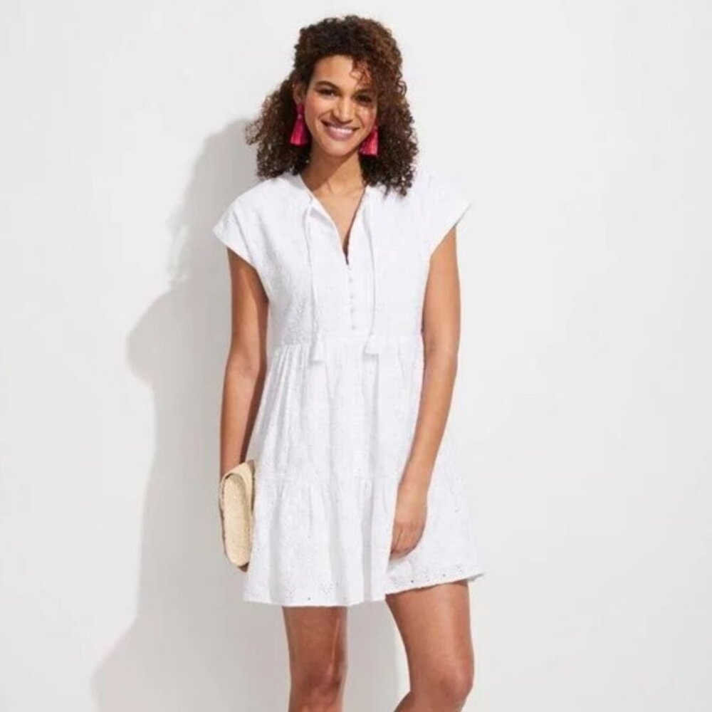 Vineyard Vines Island Eyelet White Short Sleeve Dress